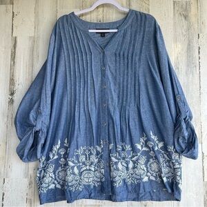 Lane Bryant‎ Embroidered Blouse Women’s Shirt Size 22/24 Relaxed Fit Lagenlook